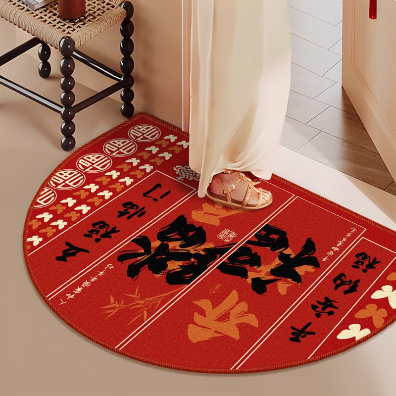 Novo estilo chinês vermelho semicírculo porta de entrada tapete antiderrapante