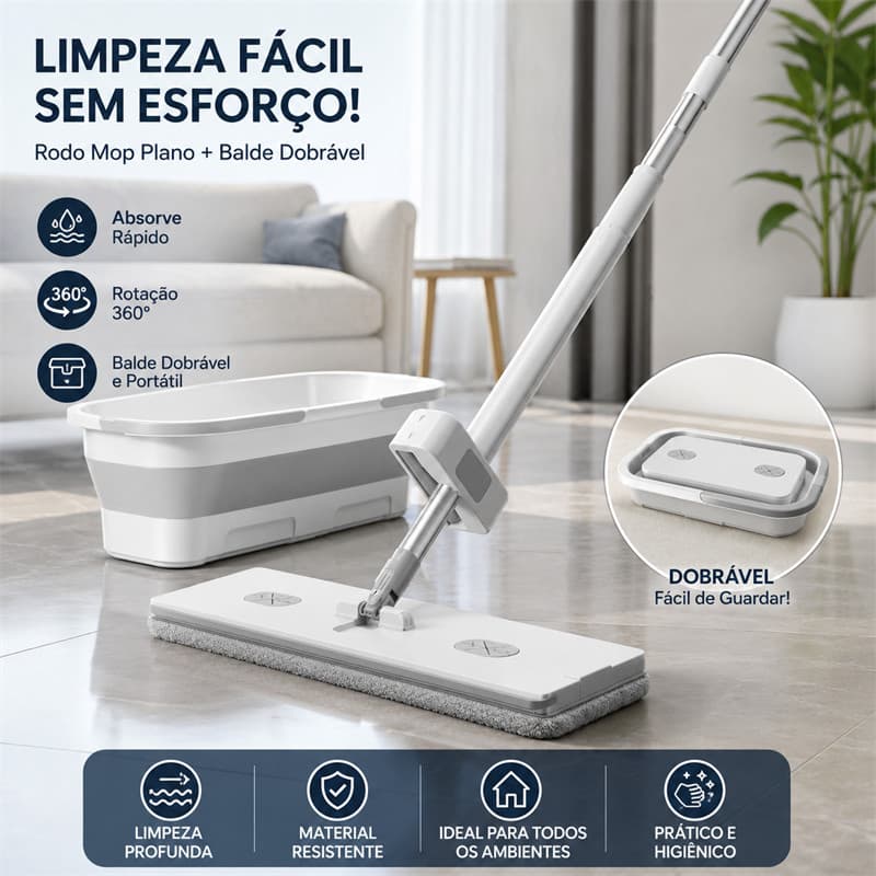 Esfregão Rodo Lazy Mop Mágico Limpeza Mop Flat 360°  Seco/Molhado,  Raspador Não Precisa Enxaguar