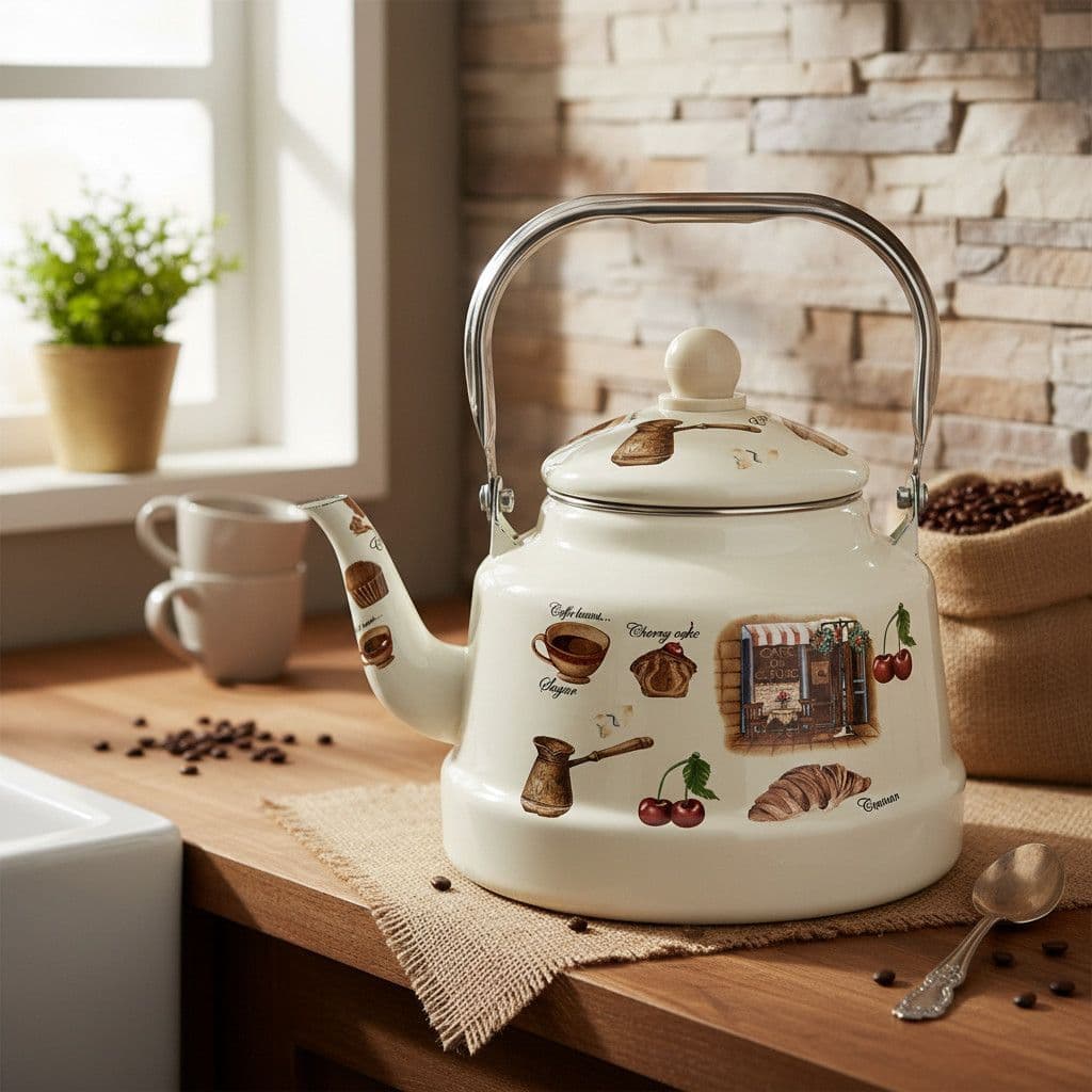 [Novo produto] Café americano Relógio antigo Bule Chaleira esmaltada Fogão de indução de grande capacidade Bule de leite