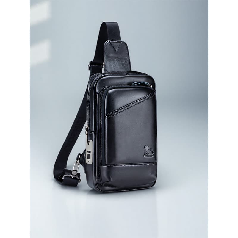 2025 novo estilo de desbloqueio de impressão digital masculino saco de peito de couro genuíno Retro estilo Casual bolsa