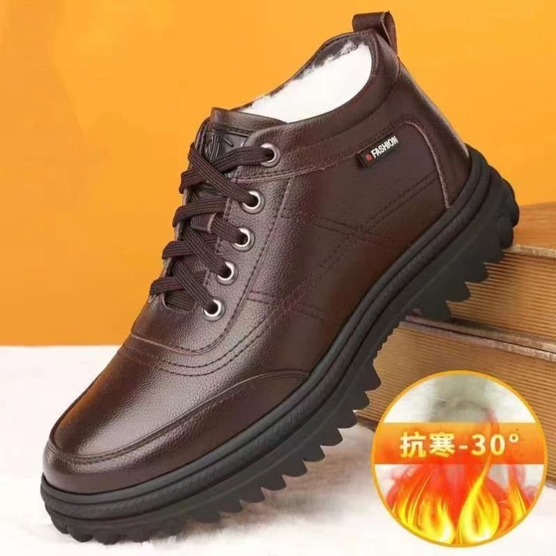 Botas de neve masculinas de inverno sapatos de algodão mais sapatos de couro de veludo engrossados mais veludo Mid-Top q