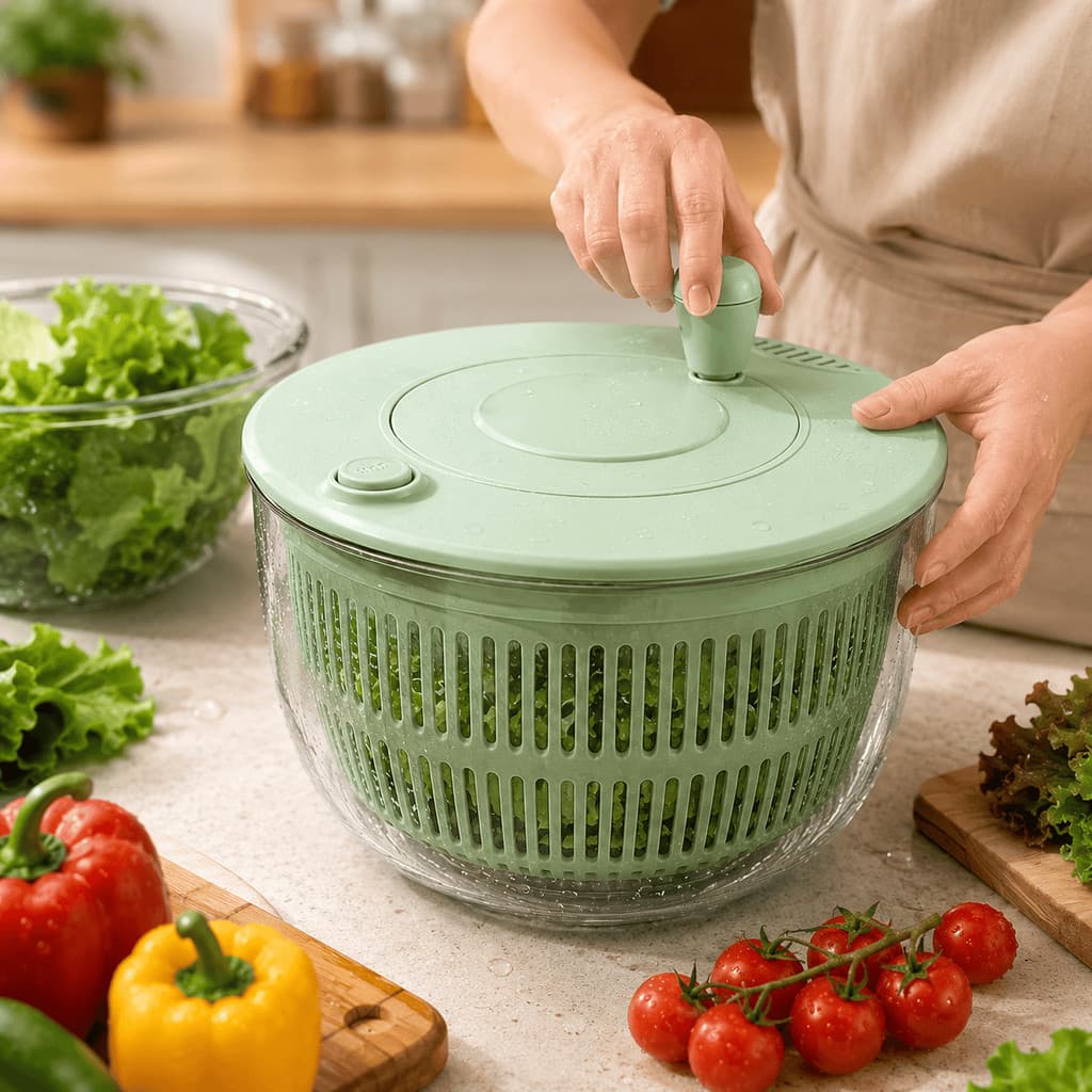 Secador de Salada Manual 4L Centrífuga Escorredor para Verduras, Frutas, Legumes e Folhas