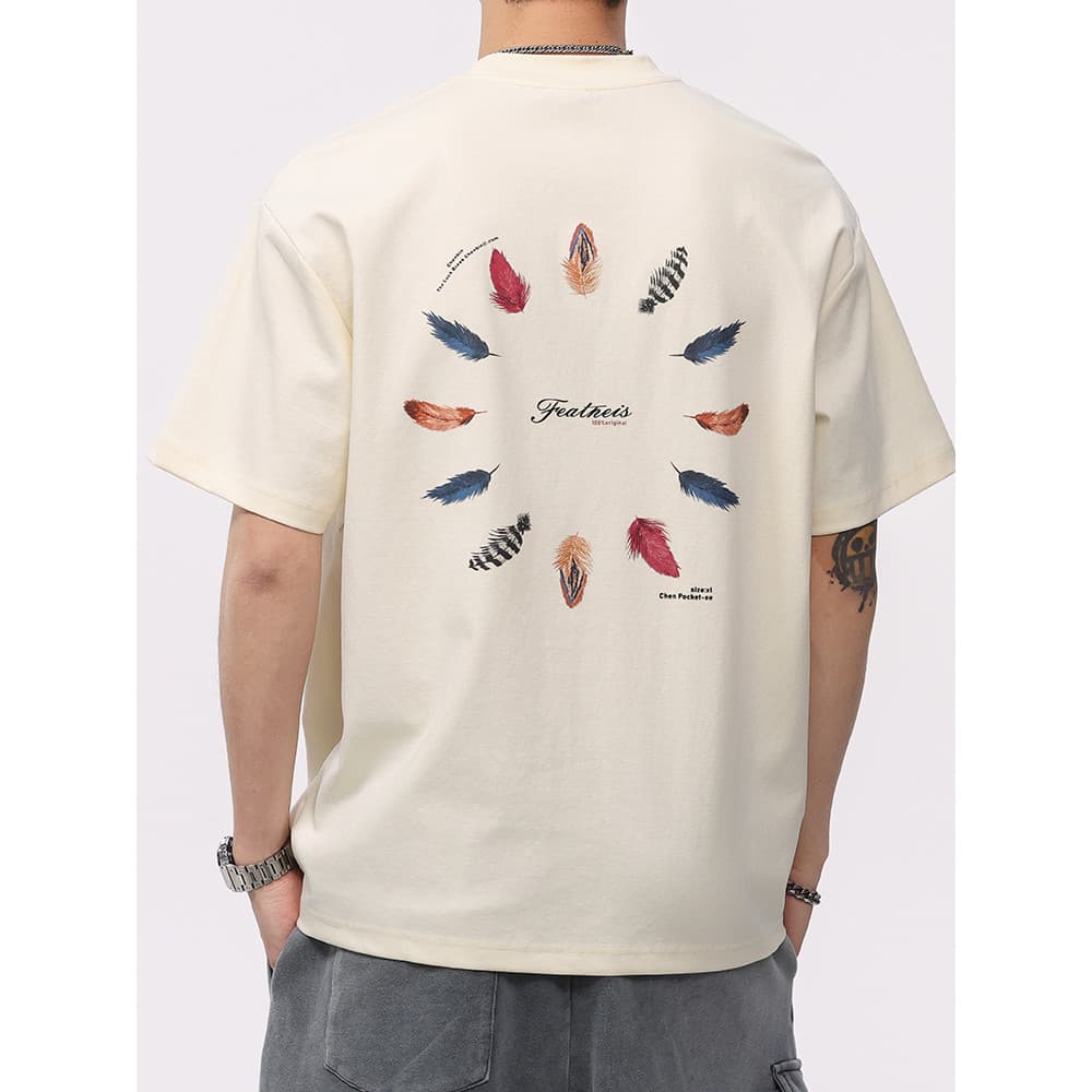High-End americano Retro bege verão de manga curta camiseta masculina diversão impressa meia manga camiseta topo na moda