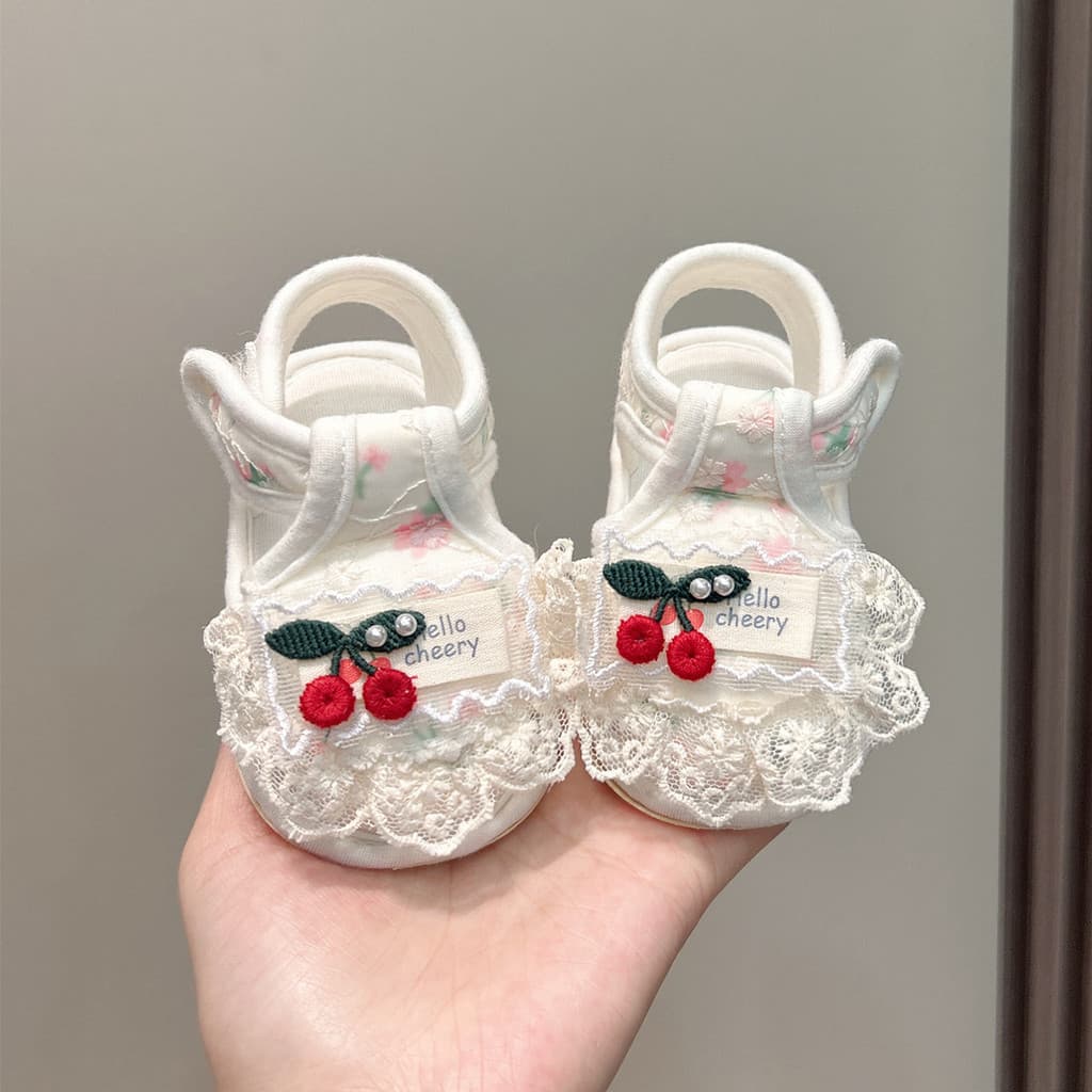 Bebê menina verão renda estilo princesa sola macia sapatos respirável antiderrapante novo estilo 6-8-12 meses