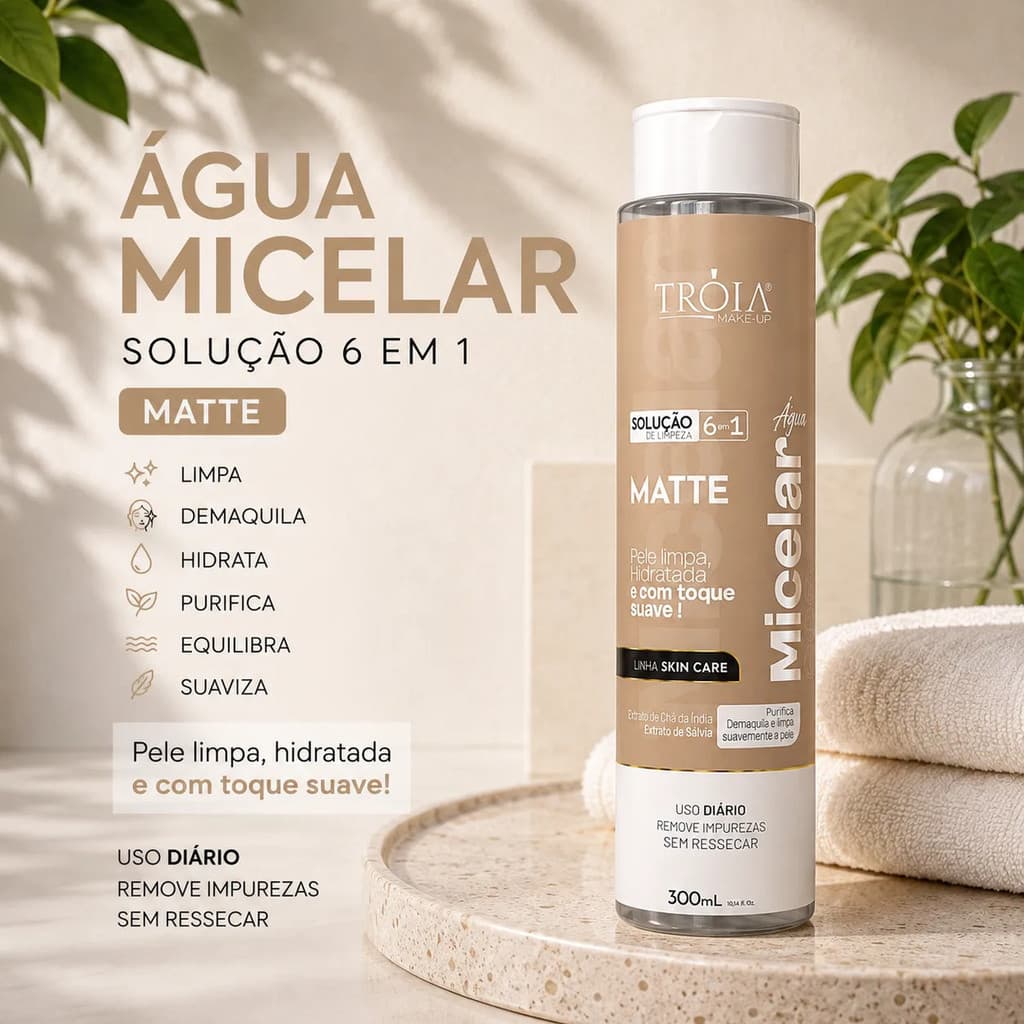 Água Micelar Matte 6 Em 1 Demaquilante Para Uso Diário - Tróia Make Up