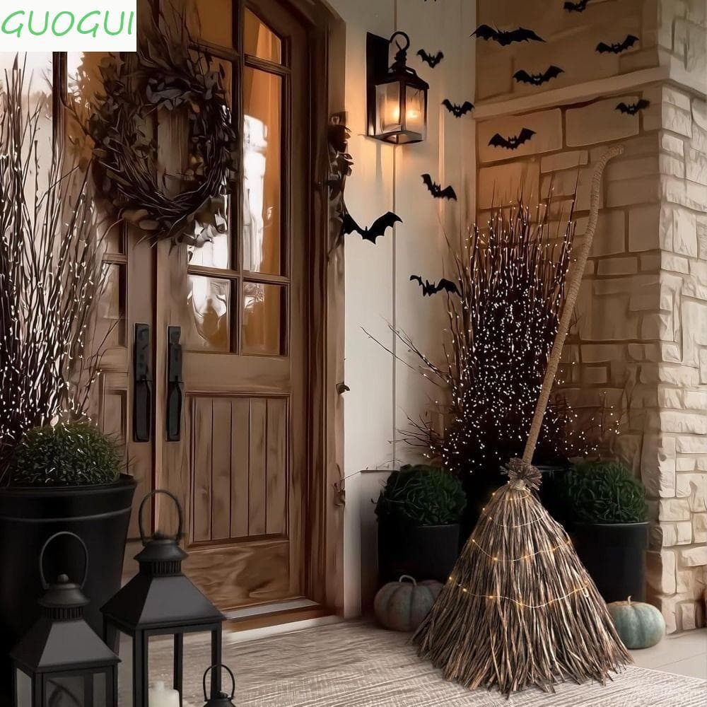 GUOGUI Vassoura De Bruxa Iluminada Para Halloween , Com Flutuante Giratória Elétrica Brilhante , Corda De LED