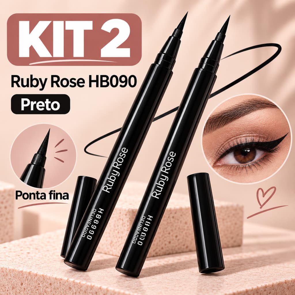 Kit 2 Canetas Delineadoras Ruby Rose HB090 Pretas Ponta Fina