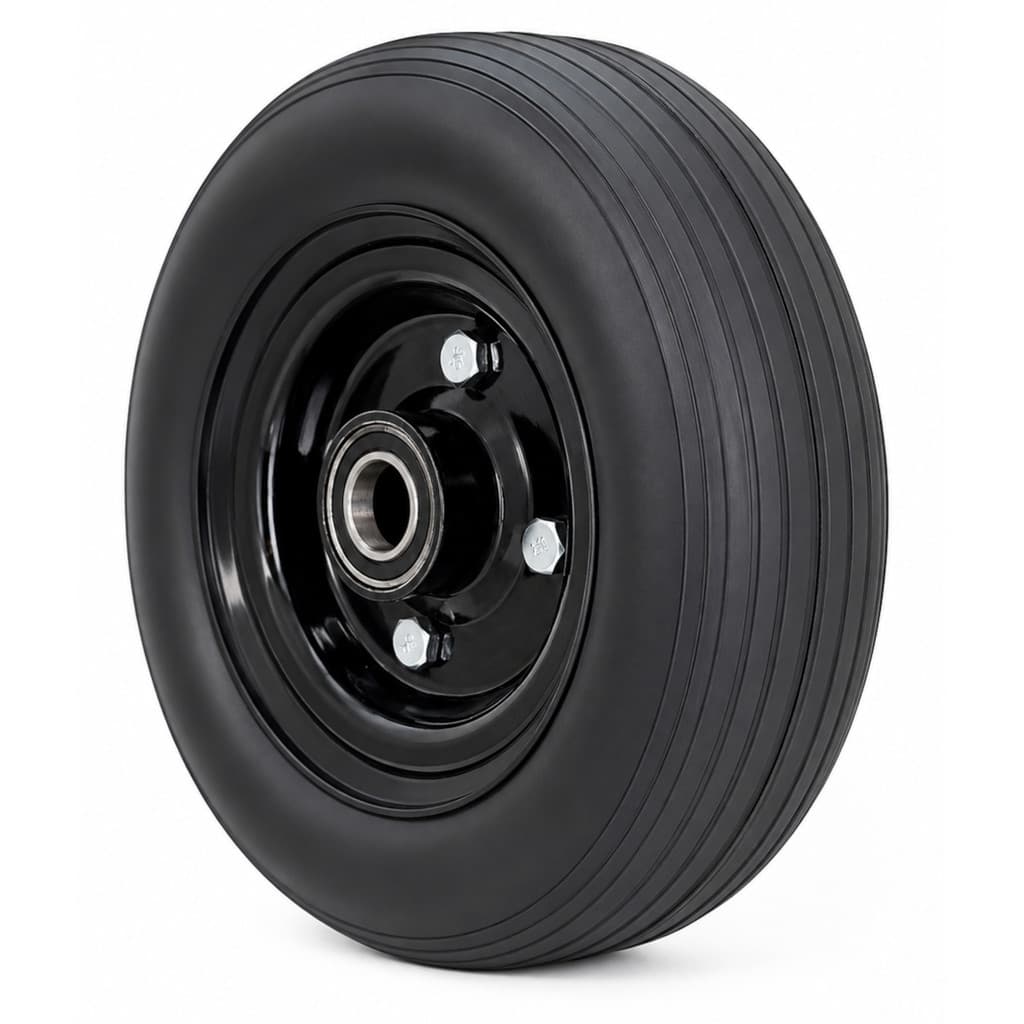 Roda Chapa 250X4 (21cm) Pneu de Borracha Maciça Rolamento de Esfera 20mm  - CP250X4ME20
