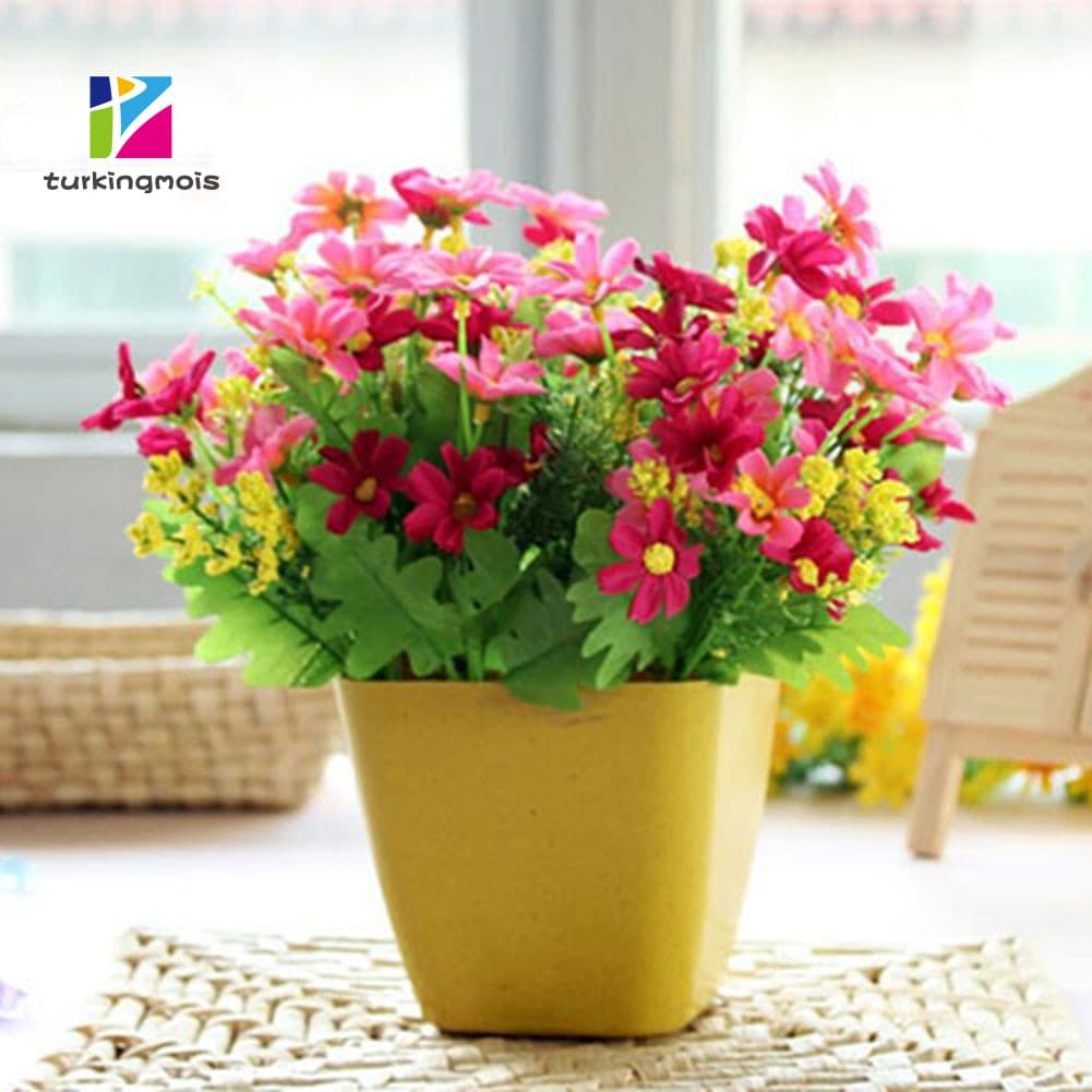 ZTUR_ Flores Artificiais 28 Cabeças Peça Central De Mesa Cor Vibrante Um Buquê 7 Ramo Flor Decorativa Artificial De Seda