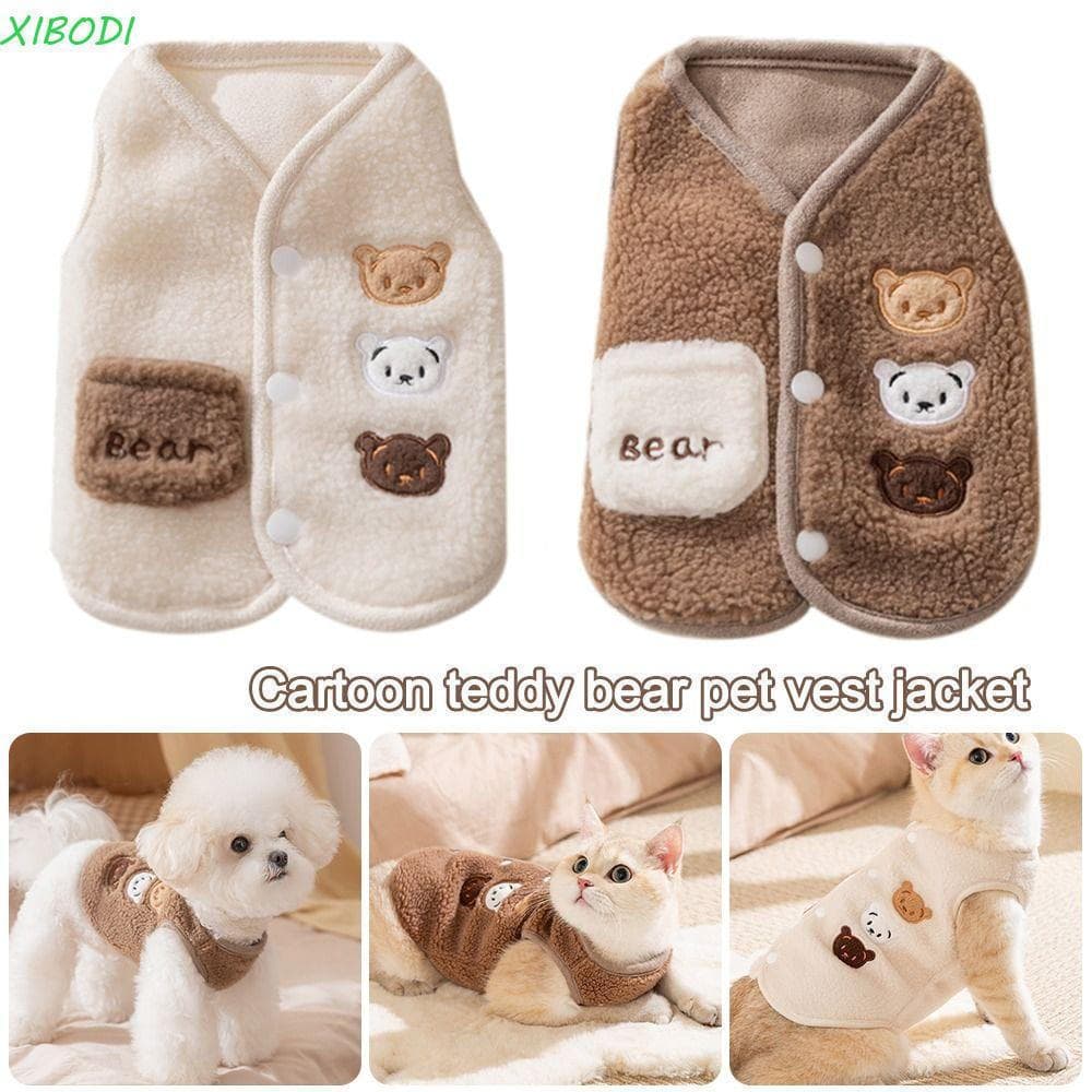 XIBODI Roupas Para Cães , Casaco De Pelúcia À Prova De Vento Animais De Estimação , Urso De Desenho Animado , Jaqueta Qu