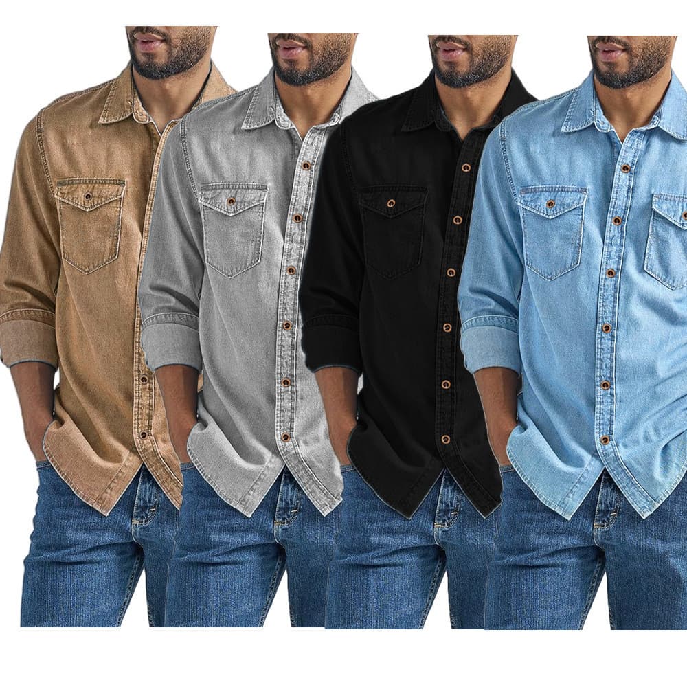 Camisa masculina de imitação jeans, estoque pronto, venda quente, cardigã masculino único, primavera outono, versão euro