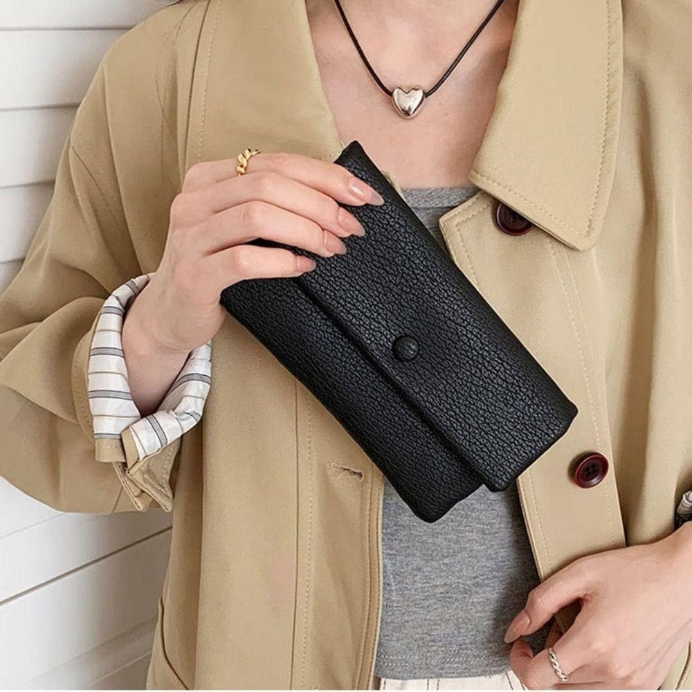 Bolsa feminina longa, carteira portátil estilo coreano, carteira multifuncional com zíper.
