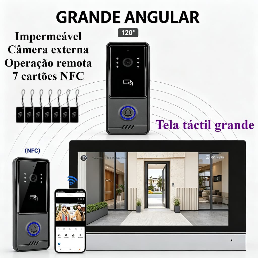 Campainha Inteligente Interfone Visual 1080P Tuya APP Remoto Cartão IC NFC Visão Noturna IP65