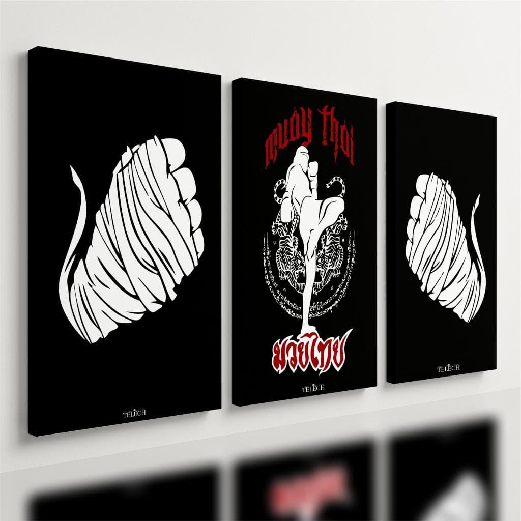 Kit 3 Quadro Decorativo Muay Thai Arte Marcial Sala Quarto