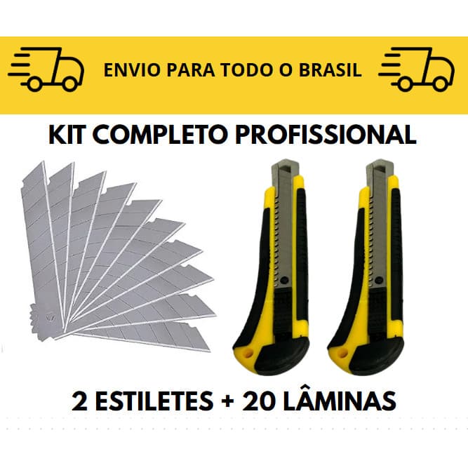 2 Estiletes Profissional Emborrachado / 20 Lâminas de estilete / Alta qualidade / Completo