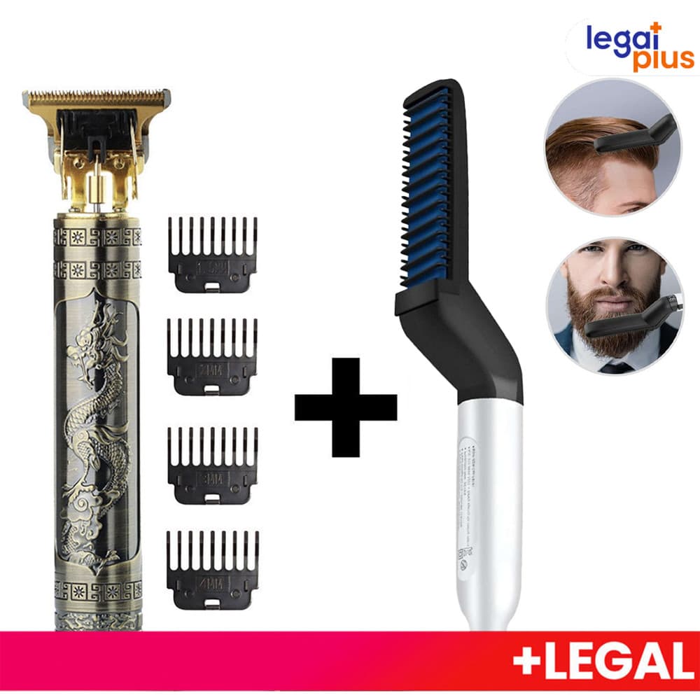 Kit cuidados masculinos - Modelador Pente Chapinha para cabelo e Barbeador Maquina cortar cabelo dragão