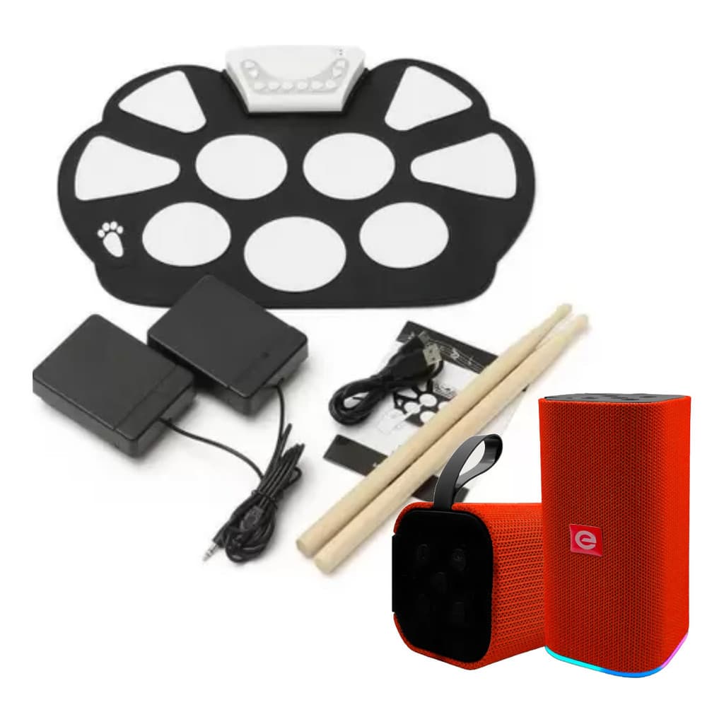Bateria Eletrônica Portátil com Caixa de Som e 2 Pedais Musical Compacta e Prática