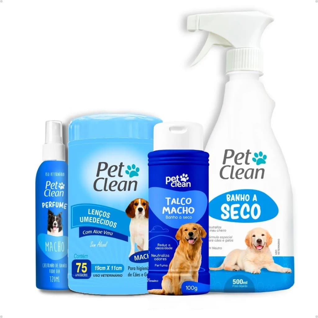 Kit Pet Clean Macho Banho a Seco Lenços e Perfume Pet Clean