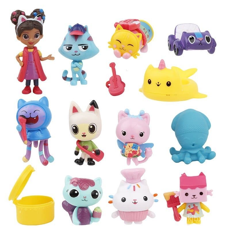 13 Peças/Conjunto Novo Desenho Animado Anime Casa de Bonecas da Gabby Figura Gato Sorridente Carro Bonecas de Animais Fo