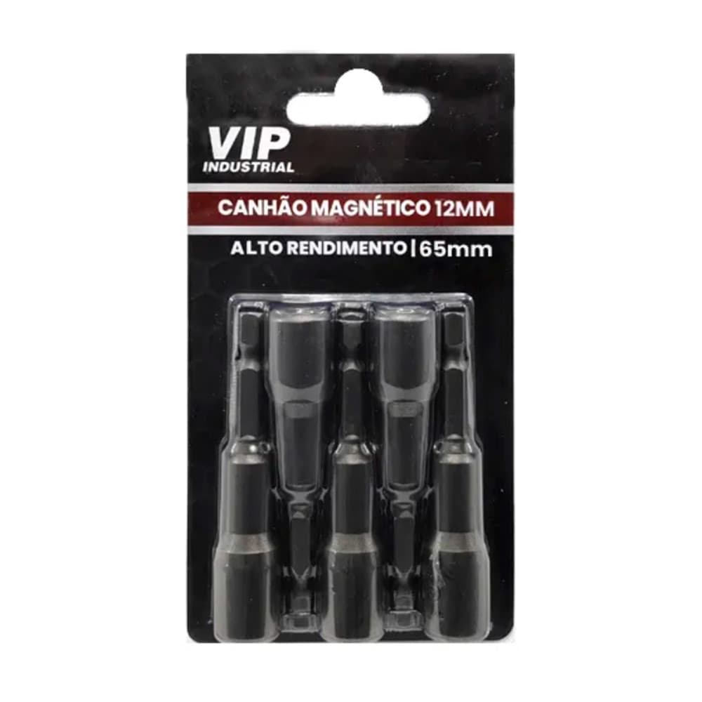 Jogo com 5 Bits Sextavado Canhão Longo Magnético 12mm Encaixe 14" VIP