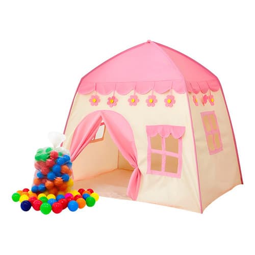 Barraca Infantil Toca Rosa Menina Cabana + 100 Bolinhas Rosa