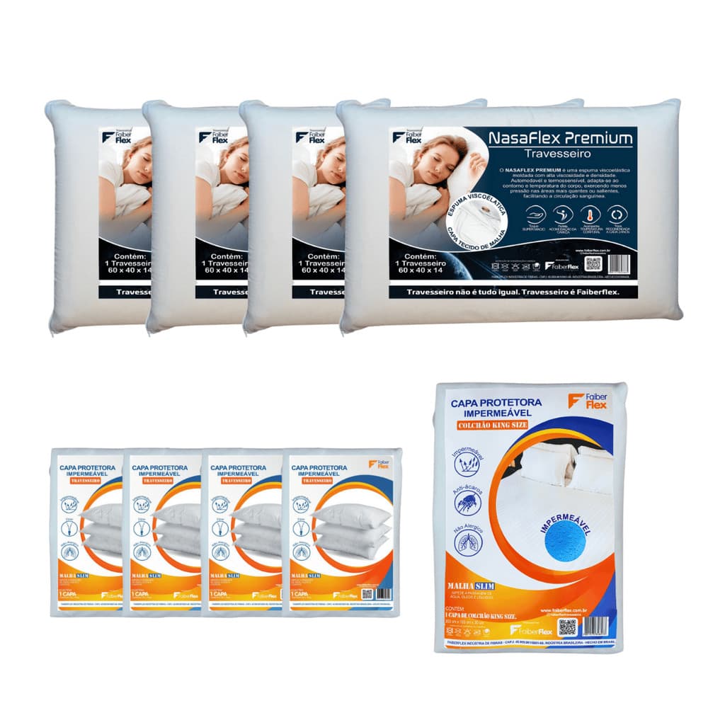 Kit Cama King 9 Peças 4 Travesseiros Nasa e Protetores