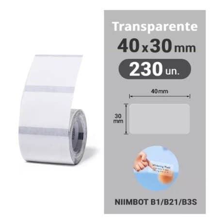 Rolo Etiqueta Niimbot B1 / B21 Transparente 40x30mm (230un)