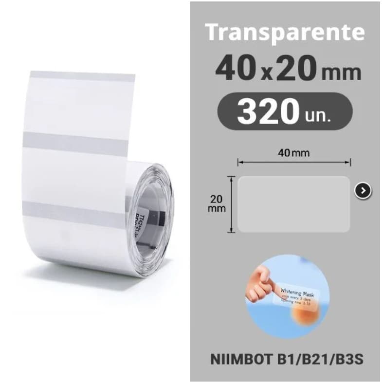 Etiqueta adesiva 40x20mm Transparente Niimbot B1 B21 B3S
