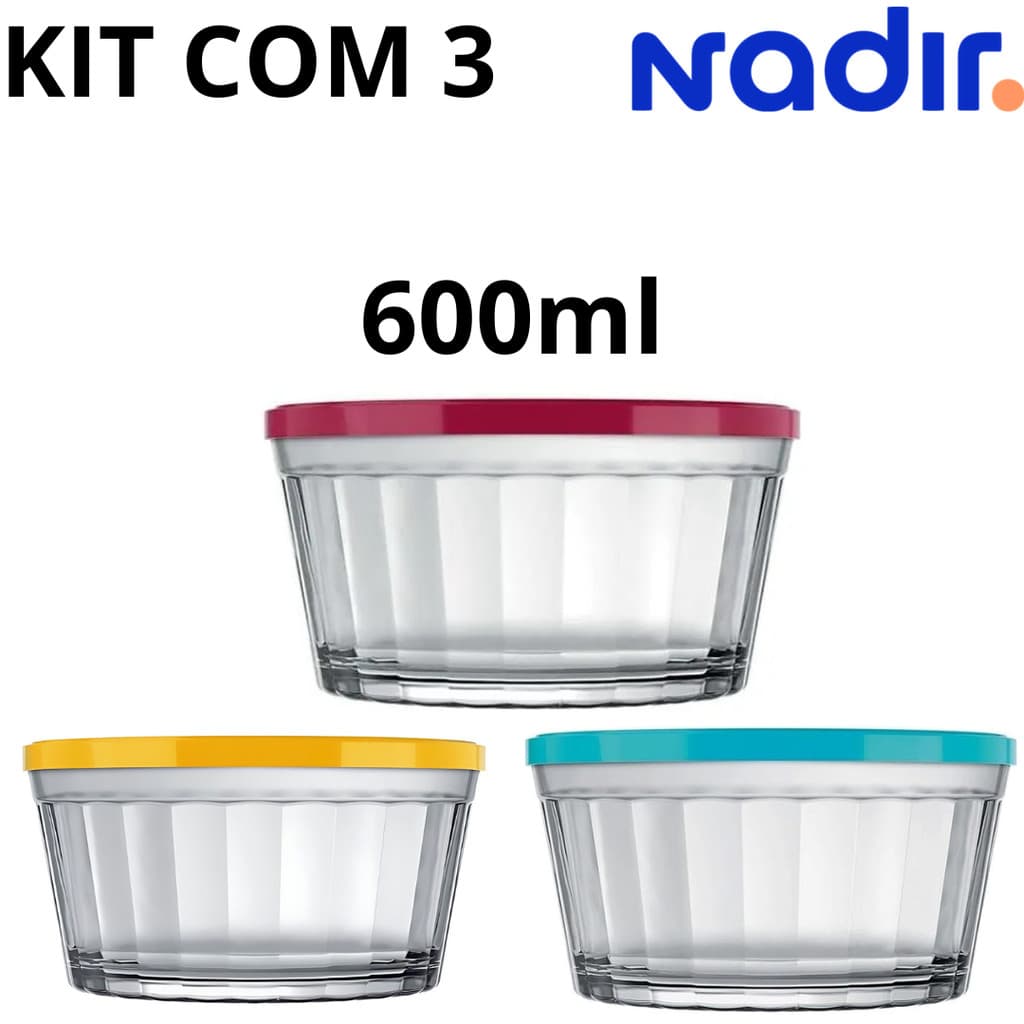 kit 3 Potes 600ml Papinha Vidro Tigela Americano Tampa Sortidas
