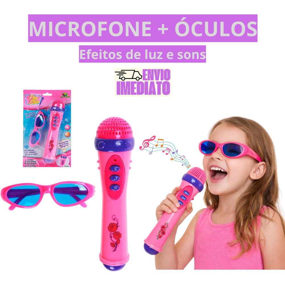 Kit Microfone de Brinquedo com Óculos, Luzes e Sons – Brinquedo Musical Interativo