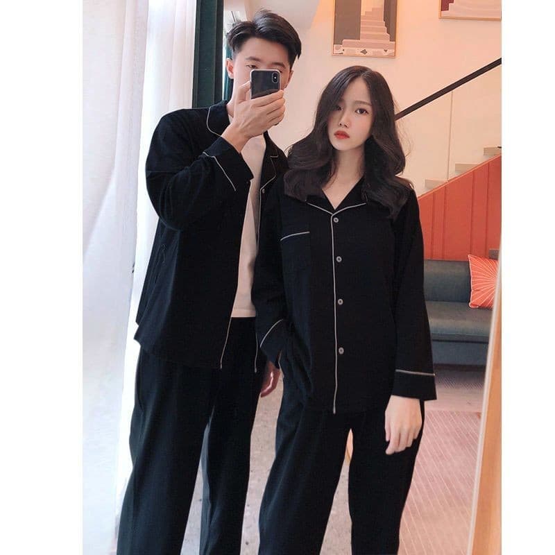 Simples casal pijamas outono terno versão coreana solto de manga comprida das mulheres dos homens Homewear terno de duas