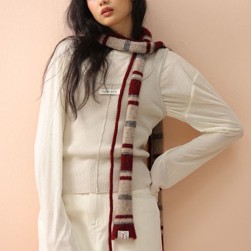 Moda listras duplas empilhadas Dachshund cachecol lã misturada fio escovado cachecol macio feminino outono inverno forma