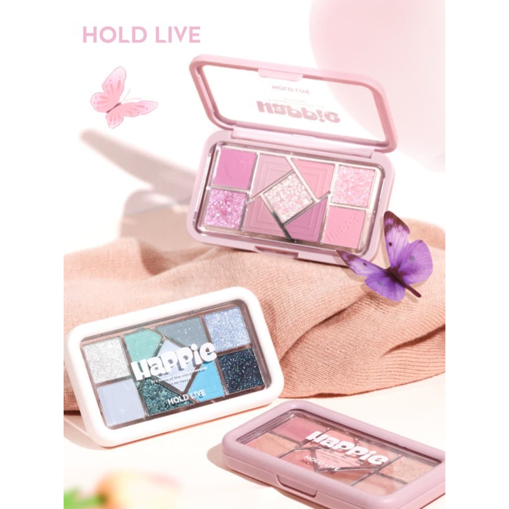 Genuíno HOLDLIVE pequeno pó quadro paleta de sombras de nove cores tridimensional brilho contorno Blush tudo-em-