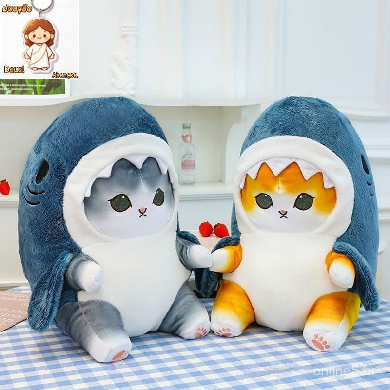 Gato Tubarão de Desenho Animado Transformado em Brinquedo de Pelúcia Boneca de Gato Presente de Aniversário Gato Tubarão