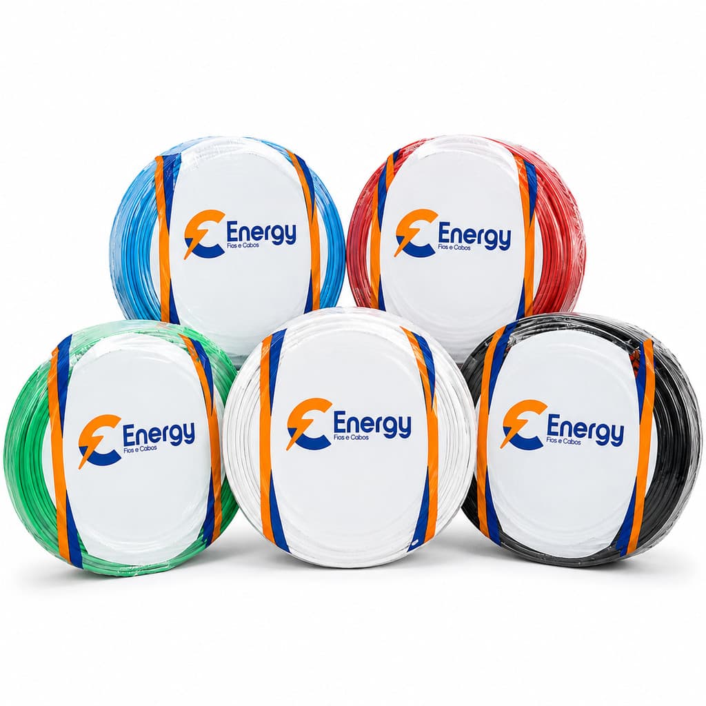 Cabo Flexível Energy 2,5mm 4mm 6mm 750V Rolo 100 Metros Cobre Antichama Azul Vermelho Verde Branco