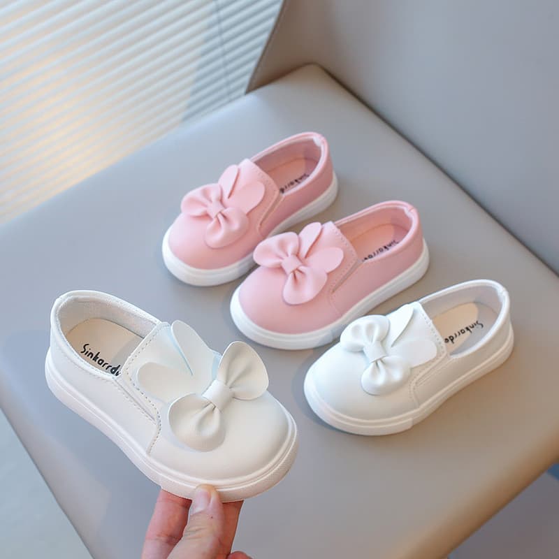2025 primavera outono novo estilo sapatos de bebê meninas arco coelho sapatos brancos antiderrapante sola macia tênis in
