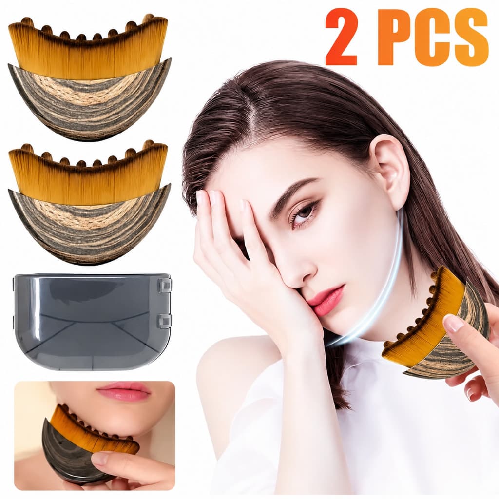 Kit 2 Escova Massageadora Facial Ergonômica Macia Para Drenagem Linfática, Contorno do Rosto e Mandíbula Efeito Lifting