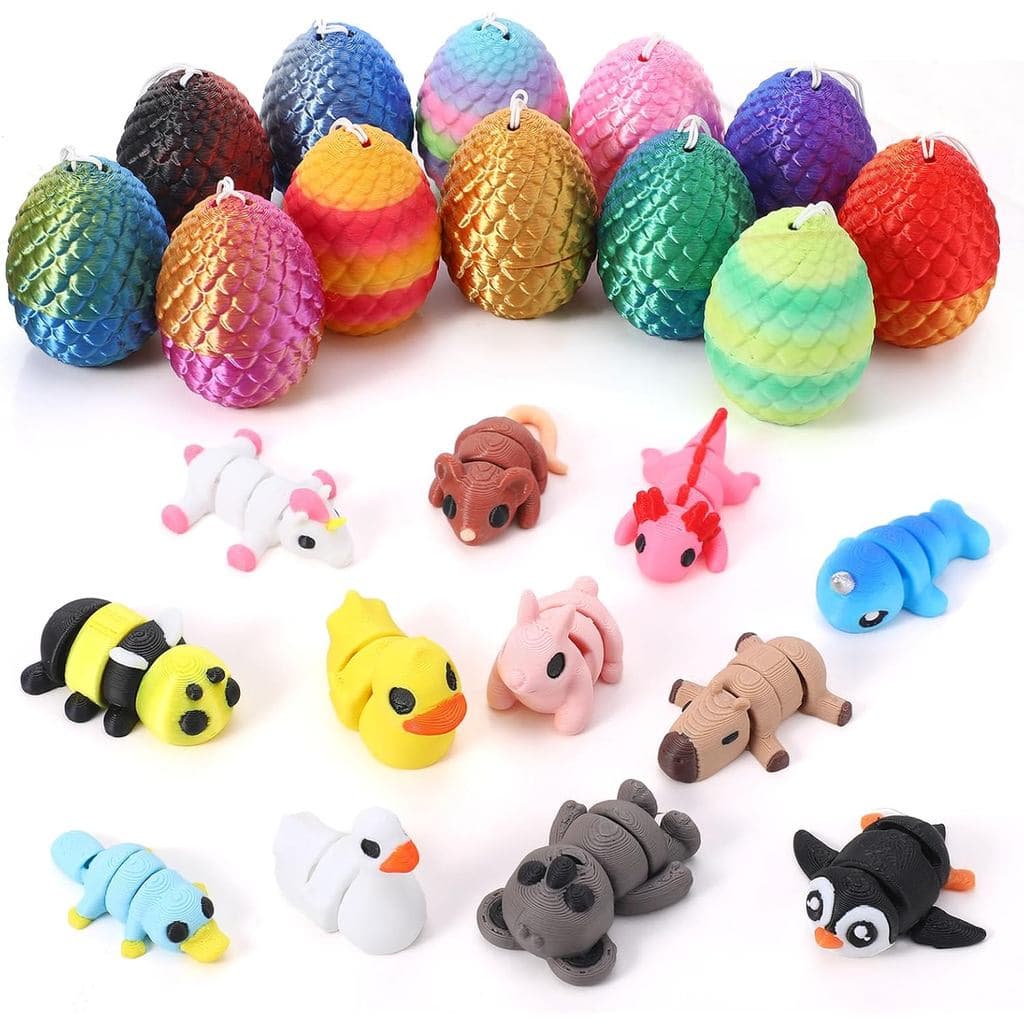 12 Peças de Animais Mini Impressos em 3D com 12 Ovos de Páscoa, Brinquedos Articulados e Flexíveis para Decoração de Mes