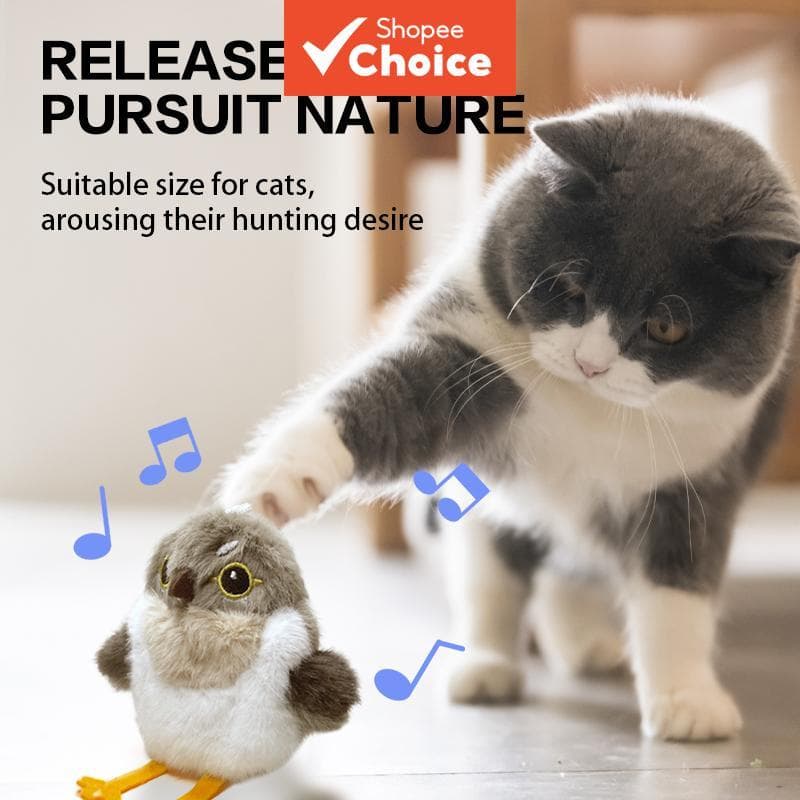 Brinquedo de Gato com Asas Abanando Recarregável: Teaser Interativo de Pelúcia com Som de Pios