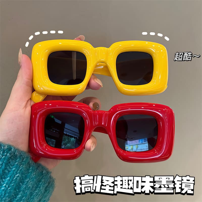 Ins influenciador engraçado inflável bonito quadrado óculos de sol feminino na moda foto óculos masculino único óculos d