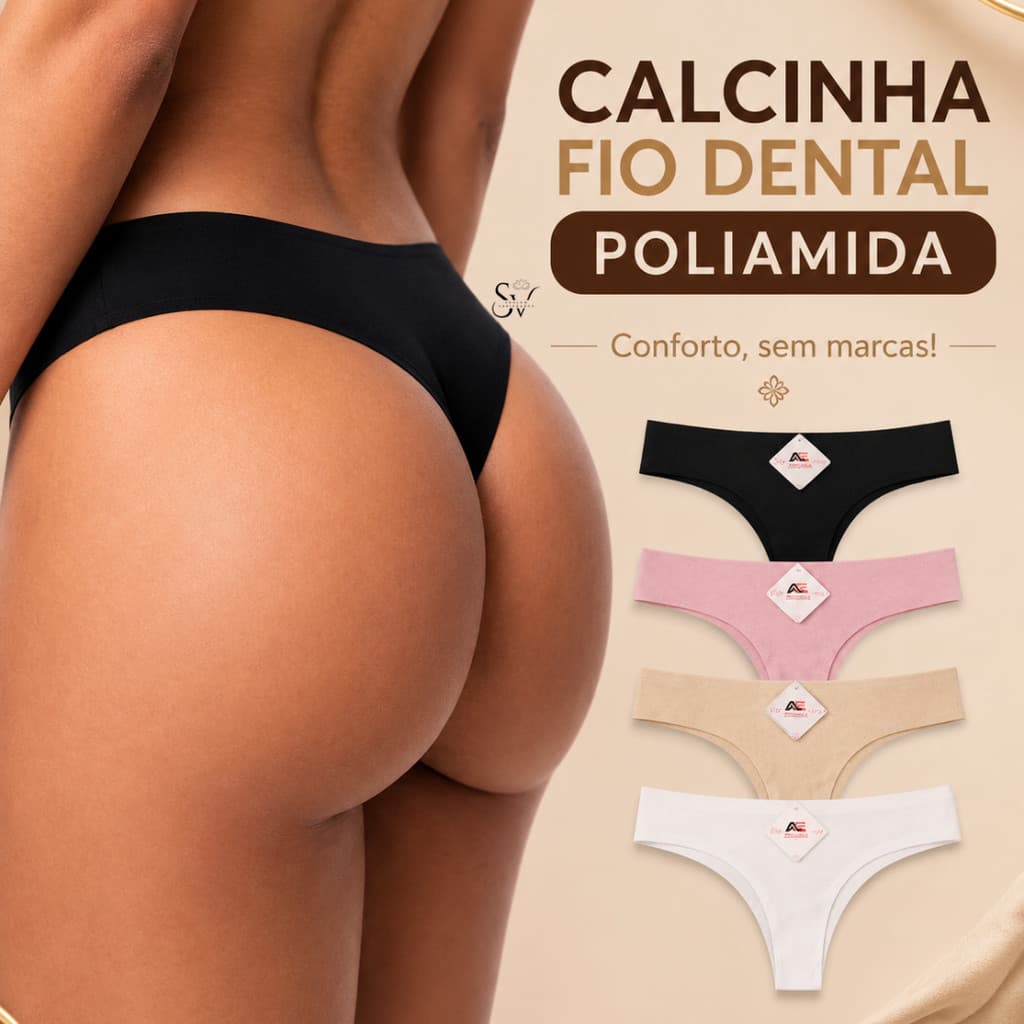 Kit Até 12 Calcinhas Fio Dental Poliamida Sem Costura Confortável Feminina