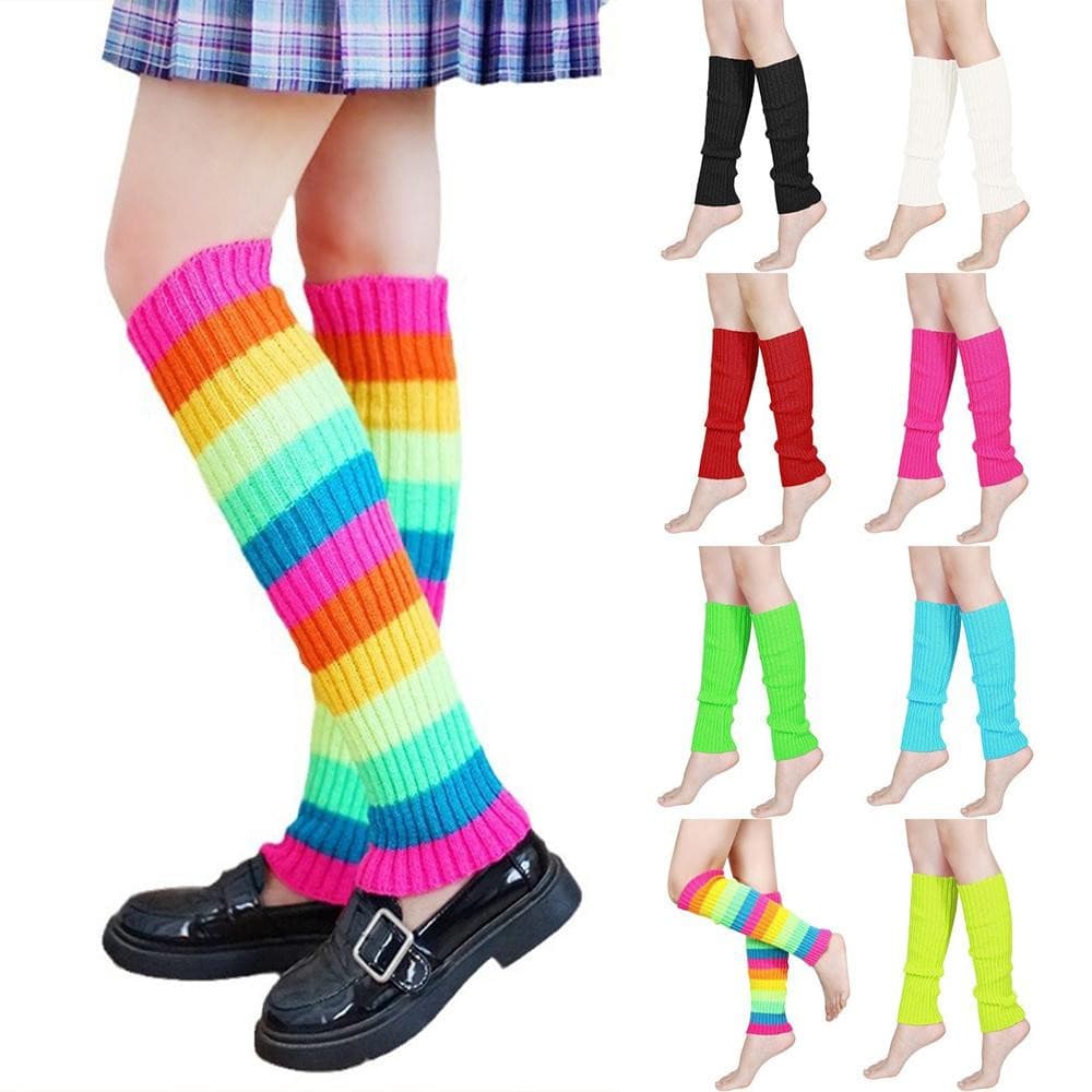 Polainas Neon Caneladas Harajuku Y2K Lolita Japonesas, Meias para Botas para Encontros Diários, Roupas JK de Rua, Laço E
