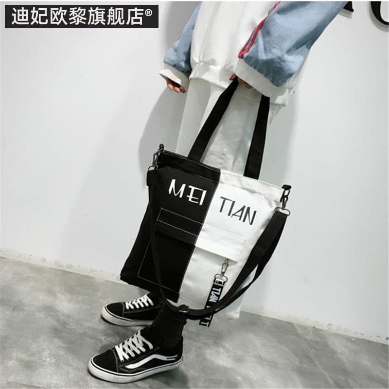 Harajuku estilo ins bolsa de lona das mulheres dos homens casal bolsa de ombro portátil coreia ulzzang Crossbody saco si