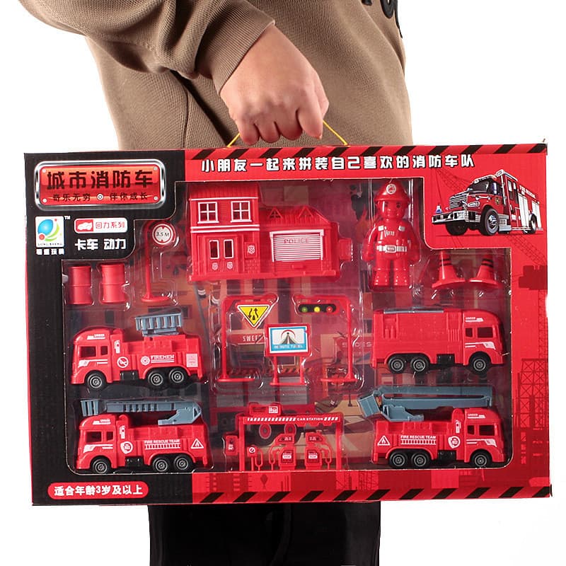 Chenghai puxar para trás série brinquedos de plástico conjunto de carro de brinquedo de fogo caixa de presente menino ca