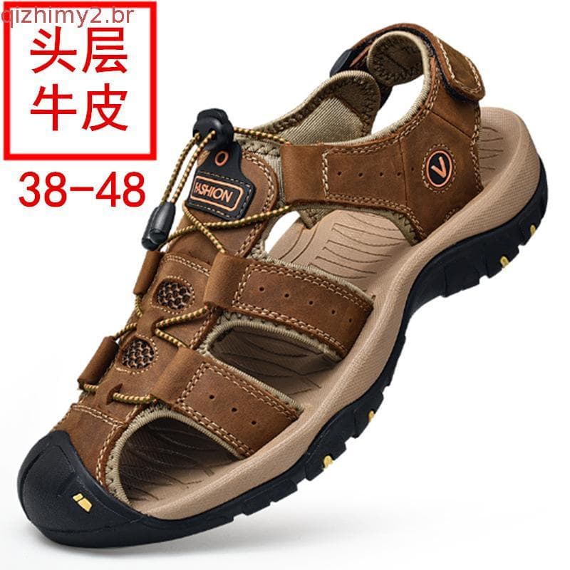 2024 Novo Estilo De Verão Masculino Sandálias De Couro Genuíno Chinelos De Praia Baotou Sapatos Casuais Moda Adolescente