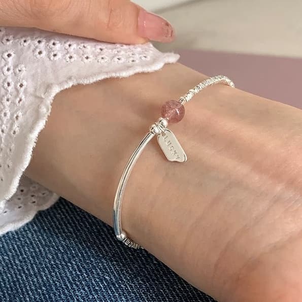 Pulseira de cristal de morango simples em prata pura, adequada para mulheres, luxo discreto, única e requintada, Perf WD