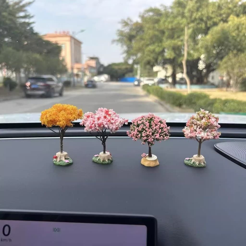 Ornamentos decorativos para painel de carro, mini árvore de flores artificiais nova, fofa e criativa para o interior do