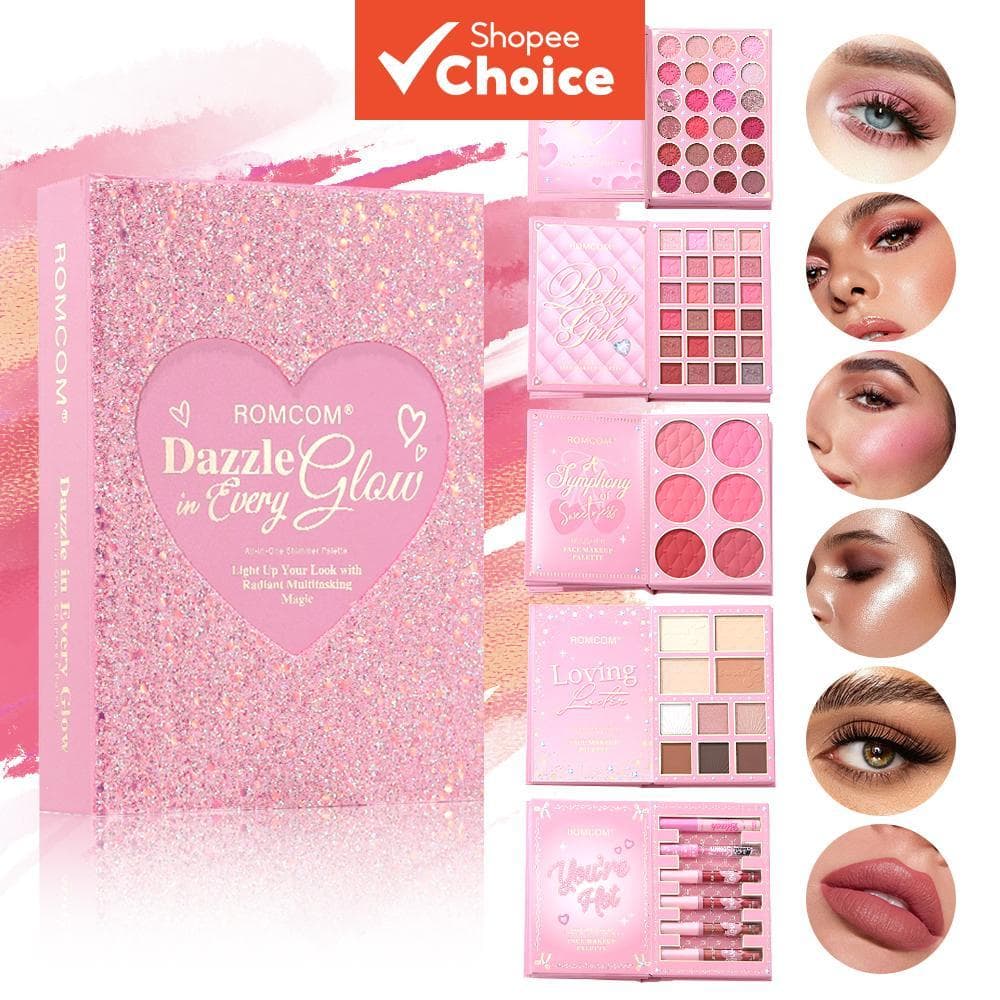 Livro de Maquiagem com Coração de Diamante: Conjunto de 5 Andares com Paleta de Sombras + Pó Contorno + Blush + Lápis de
