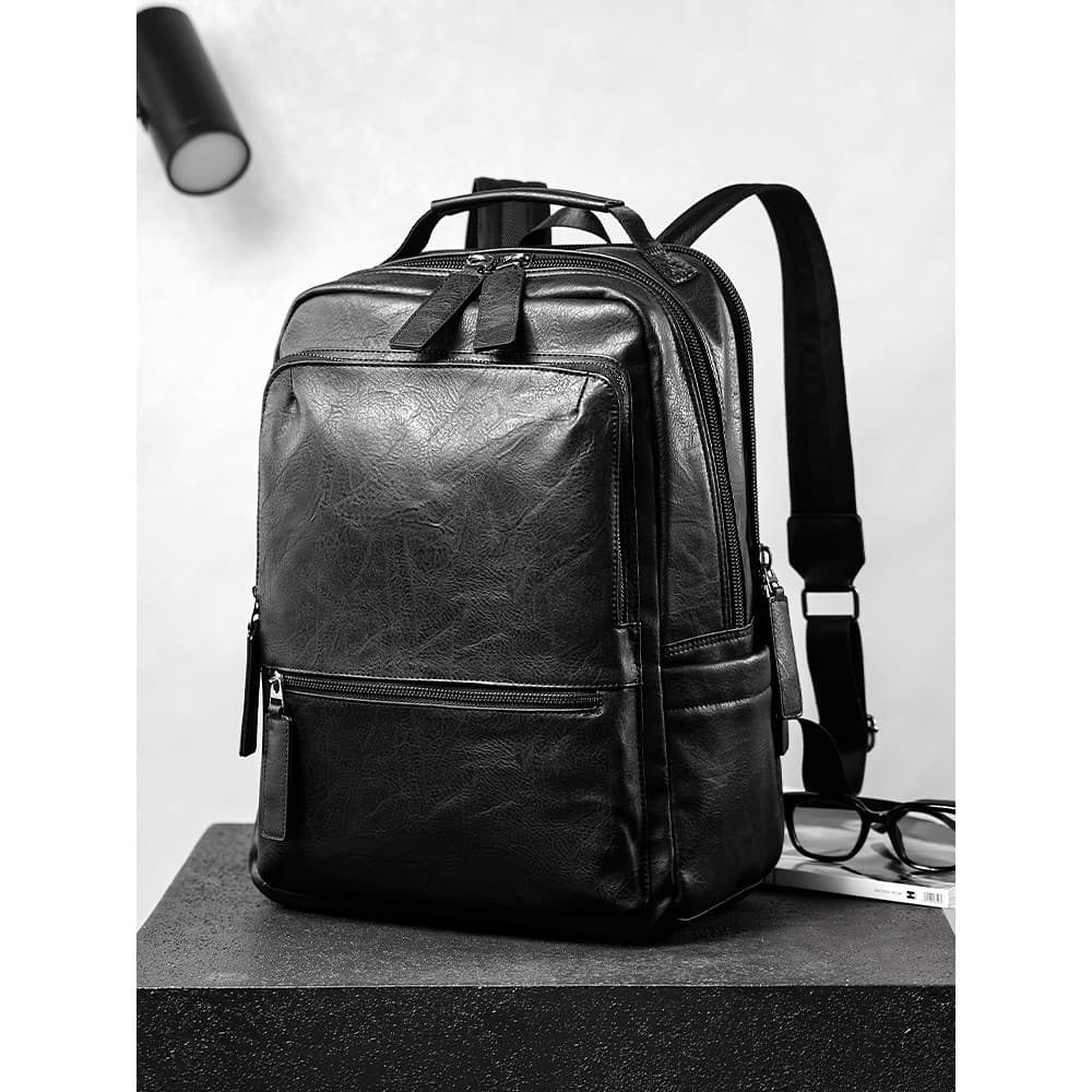 Bolsa masculina de couro genuíno genuíno mochila de negócios Commuter bolsa de computador estudante bolsa escolar de gra