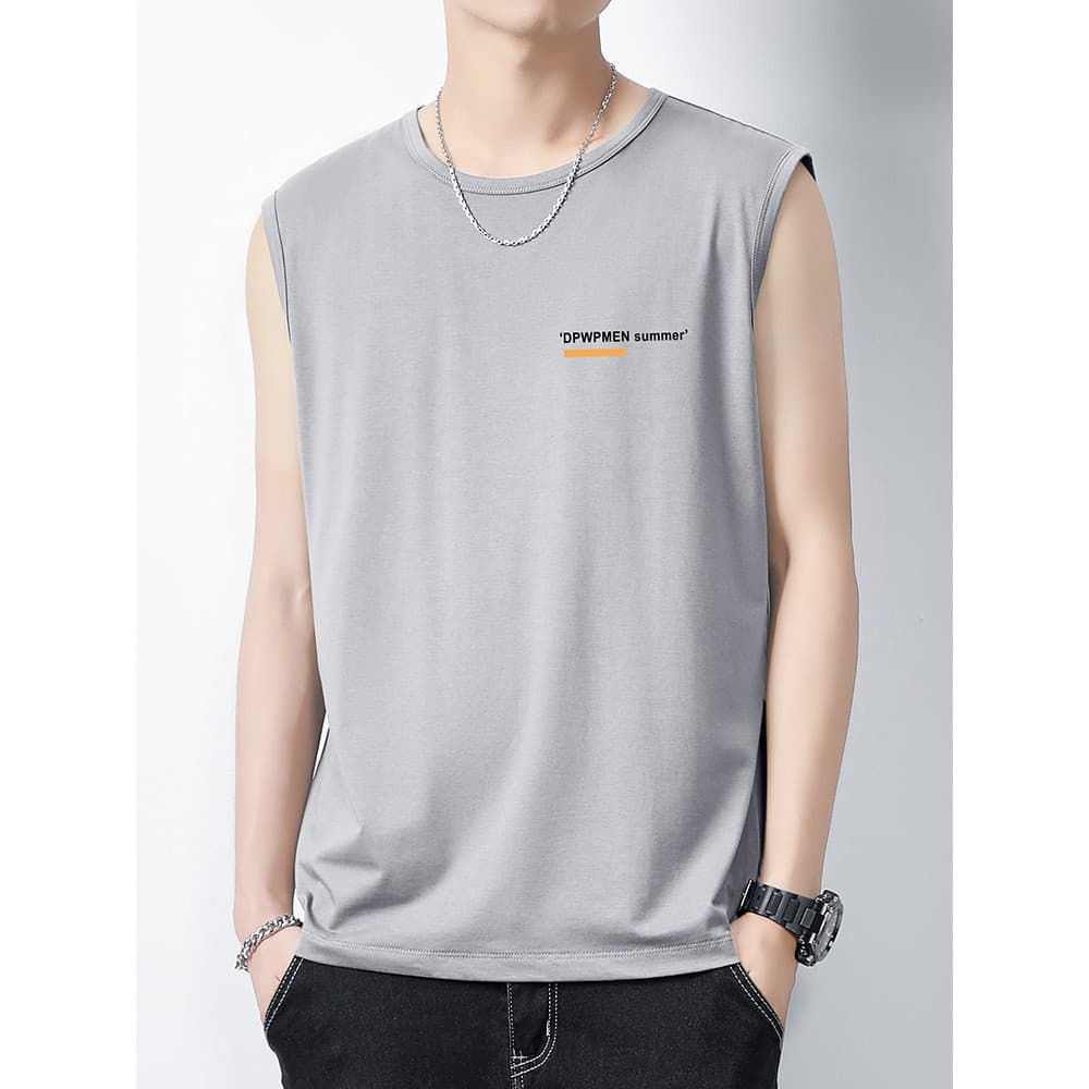 Modal gelo seda sem mangas camiseta masculina verão Ultra-fino solto Casual esportes colete exterior Wear camiseta